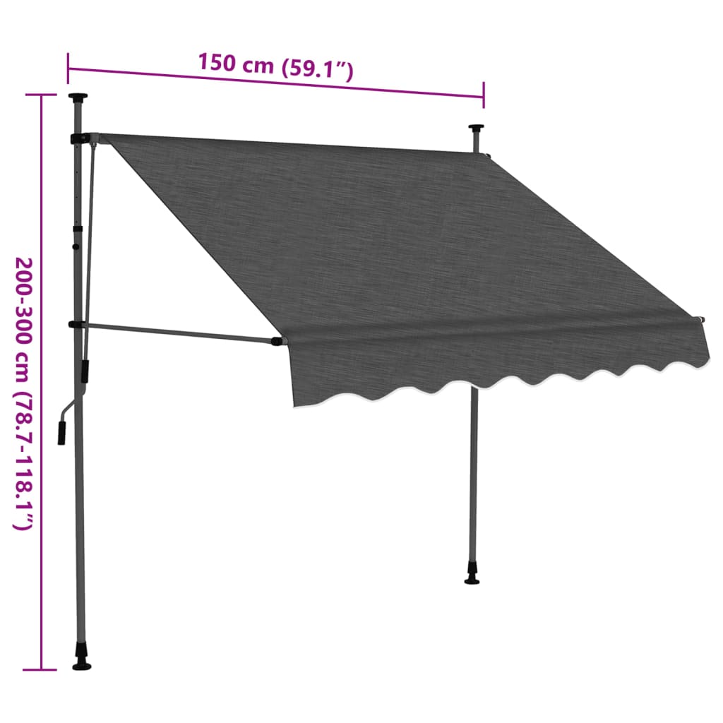 Manual retractable awning with LED 150 cm Anthracite