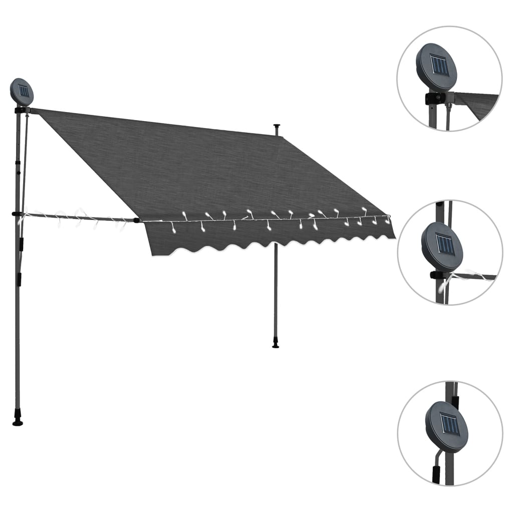 Manual retractable awning with LED 300 cm Anthracite