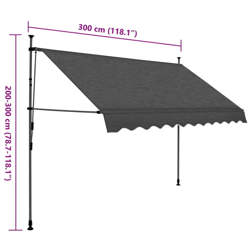 Manual retractable awning with LED 300 cm Anthracite