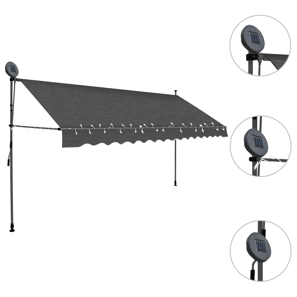 Manual retractable awning with LED 400 cm Anthracite