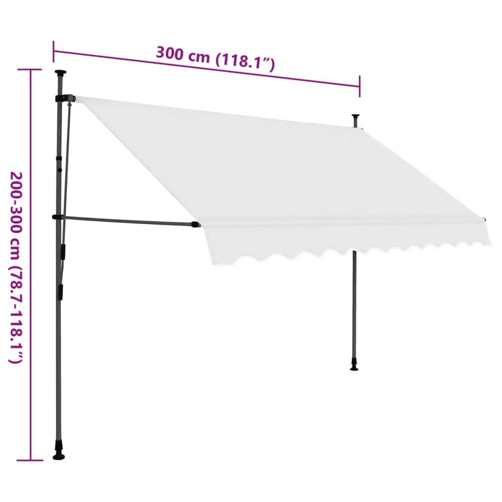 Manual retractable awning with LED 300 cm Cream