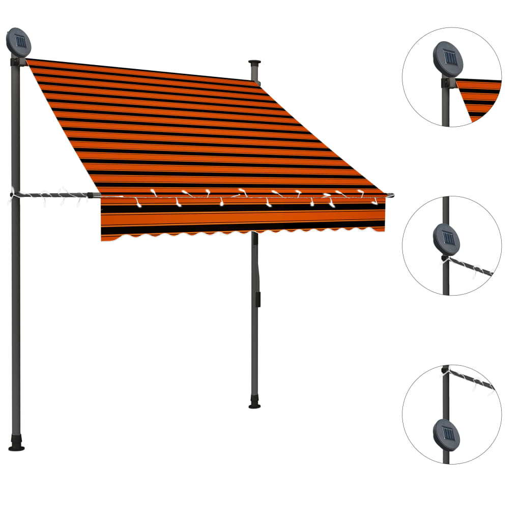 Einziehbare manuelle Markise mit LED 150 cm Orange und Braun