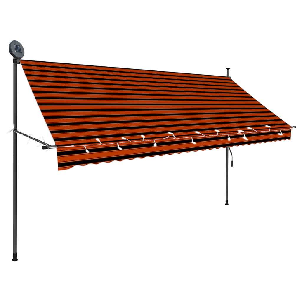 Manual retractable awning with LED 300 cm Orange and brown