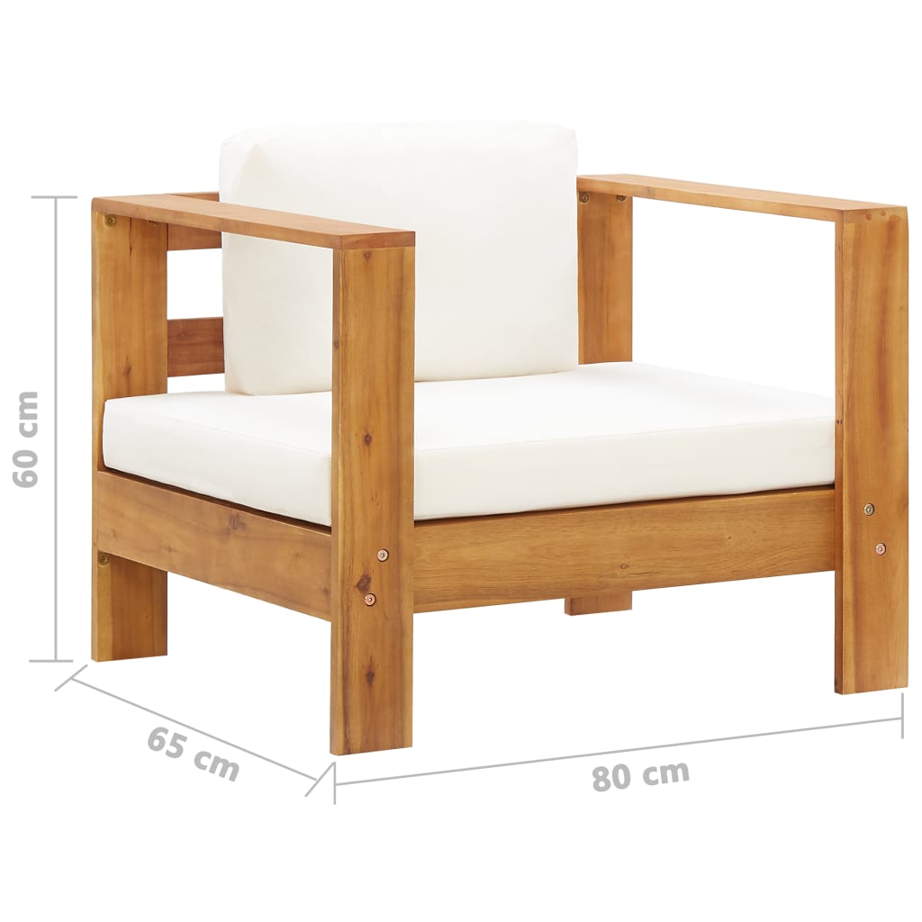 Chaise de jardin avec coussin Crème Bois d'acacia solide