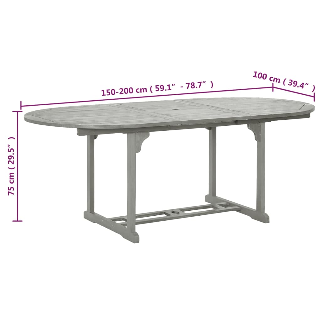 Table de jardin Gris 200x100x75 cm Bois d'acacia massif