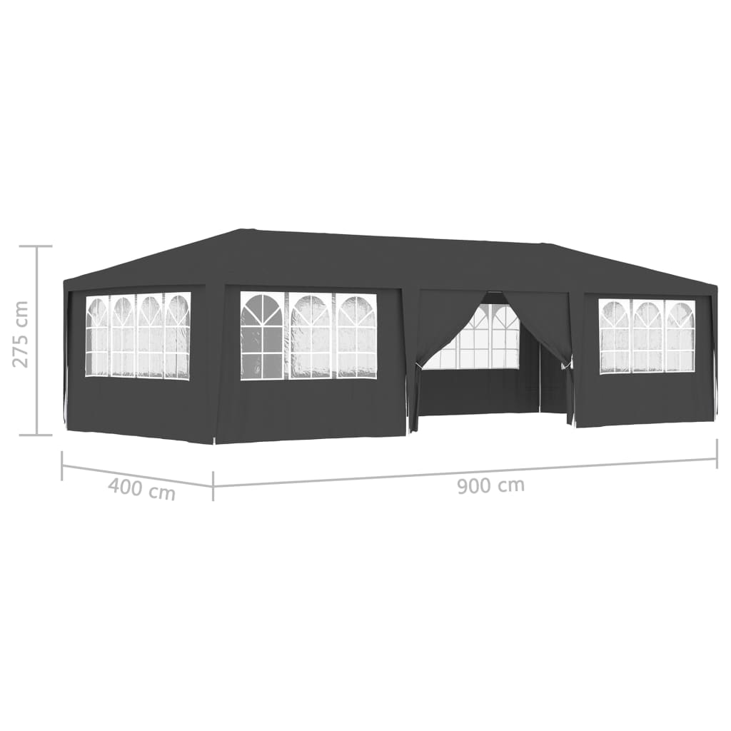 Tente de réception et parois latérales 4x9 m Anthracite 90 g/m²