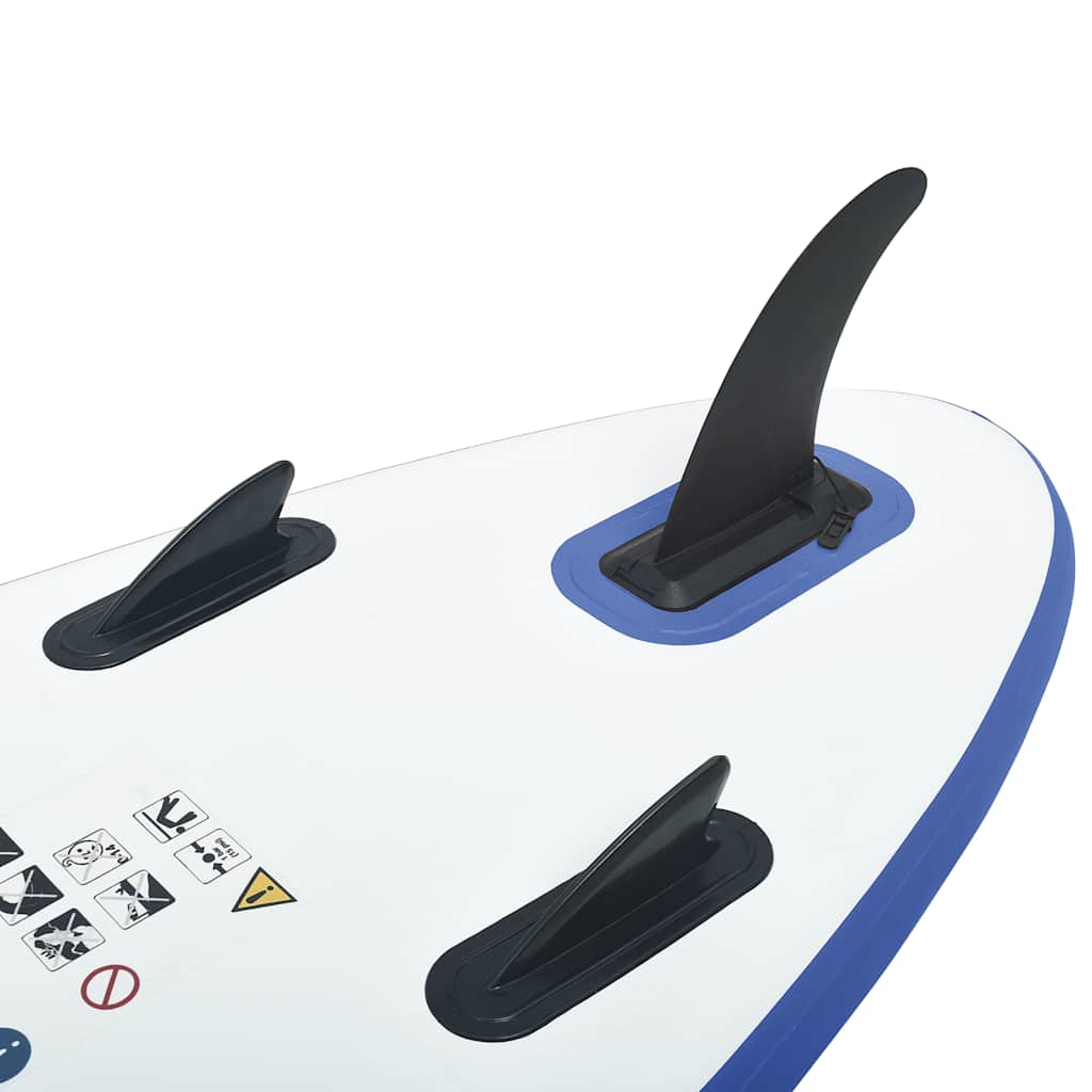 Blue and white inflatable SUP board set