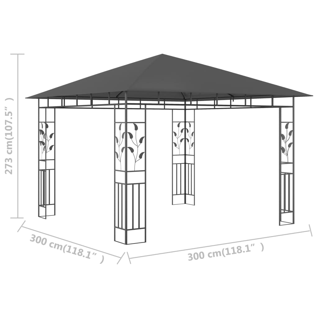 Belvédère avec moustiquaire 3x3x2,73 m Anthracite 180 g/m²