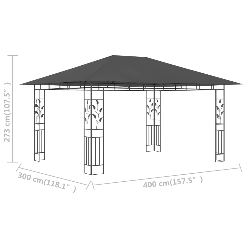 Belvédère avec moustiquaire 4x3x2,73 m Anthracite 180 g/m²