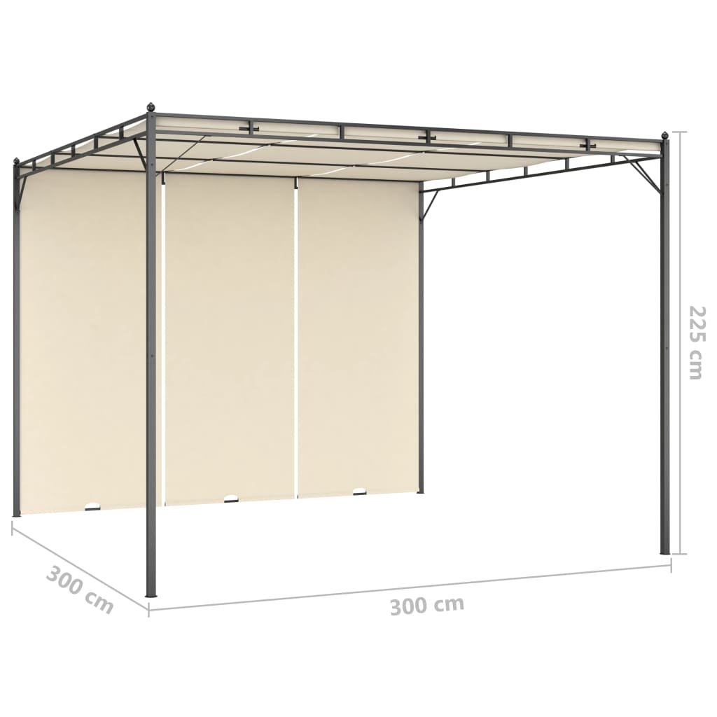 Belvédère de jardin avec rideau latéral 3x3x2,25 m Crème