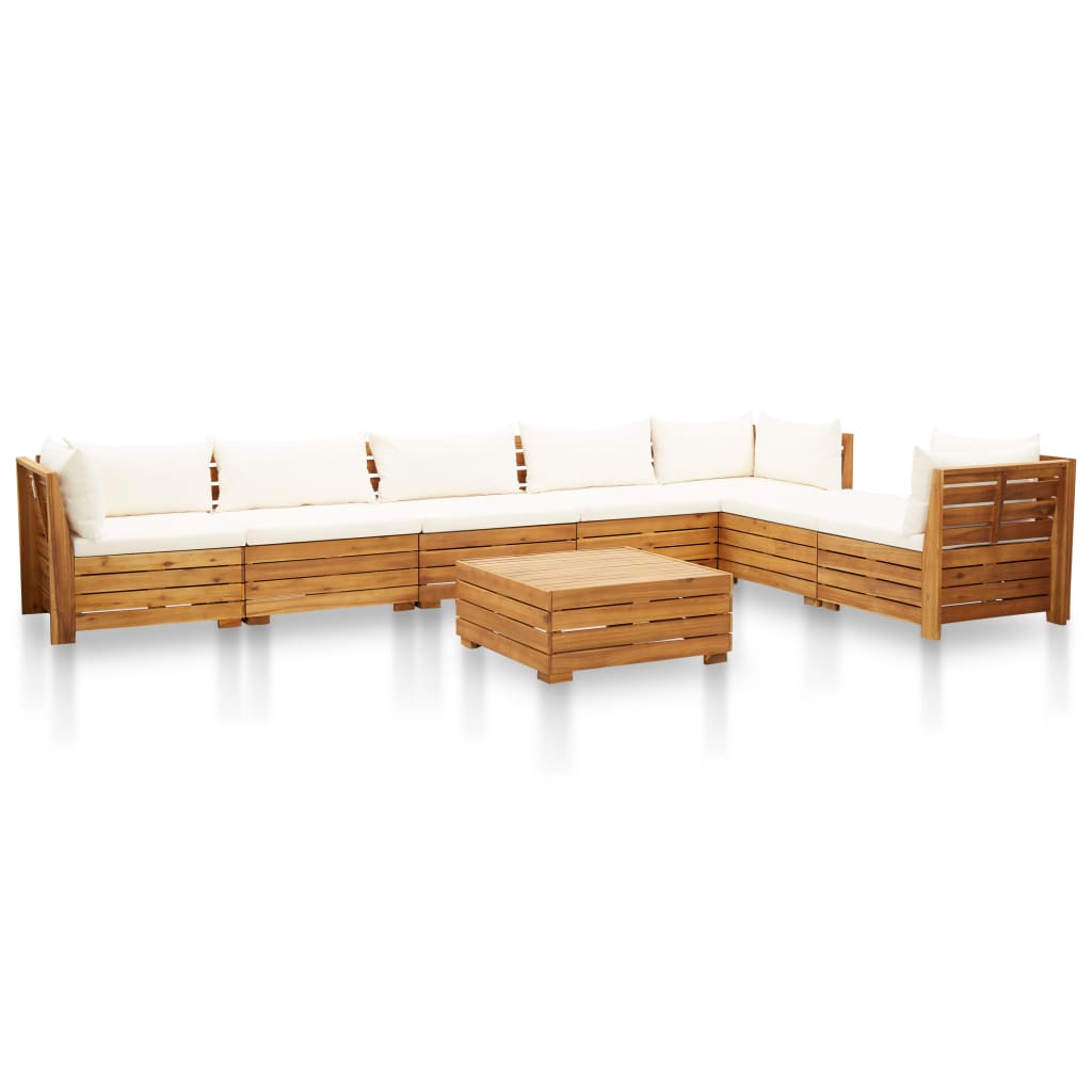 Salon de jardin 8 pcs avec coussins Acacia solide Blanc crème