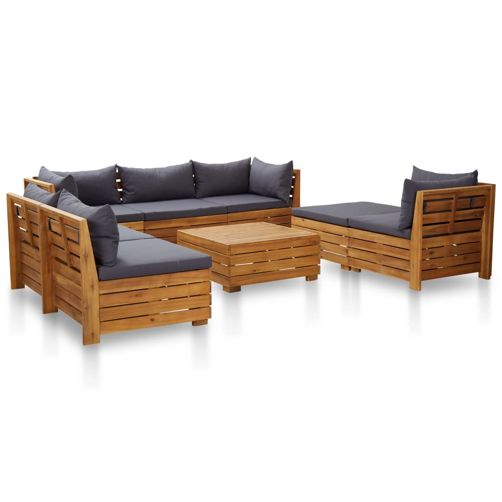 Salon de jardin 8 pcs avec coussins Bois d'acacia Gris foncé