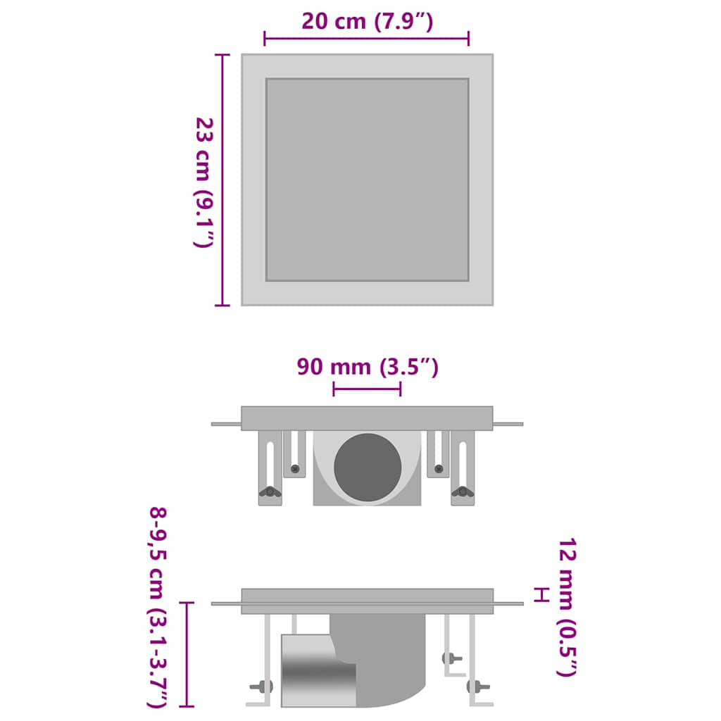 Shower drain with cover 2 in 1 23x23 cm Stainless steel