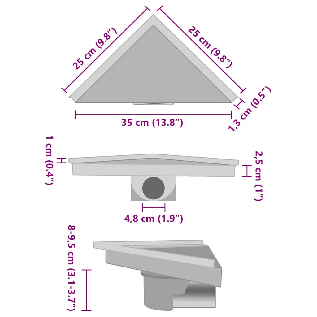 Drain de douche 2 en 1 avec couvercle 25x25 cm Acier inoxydable