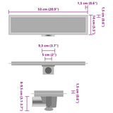 Drain de douche avec couvercle 2 en 1 53x14 cm Acier inoxydable