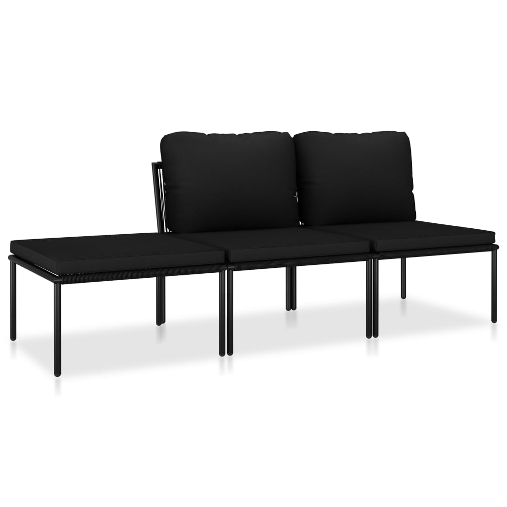 Salon de jardin 3 pcs avec coussins Noir PVC