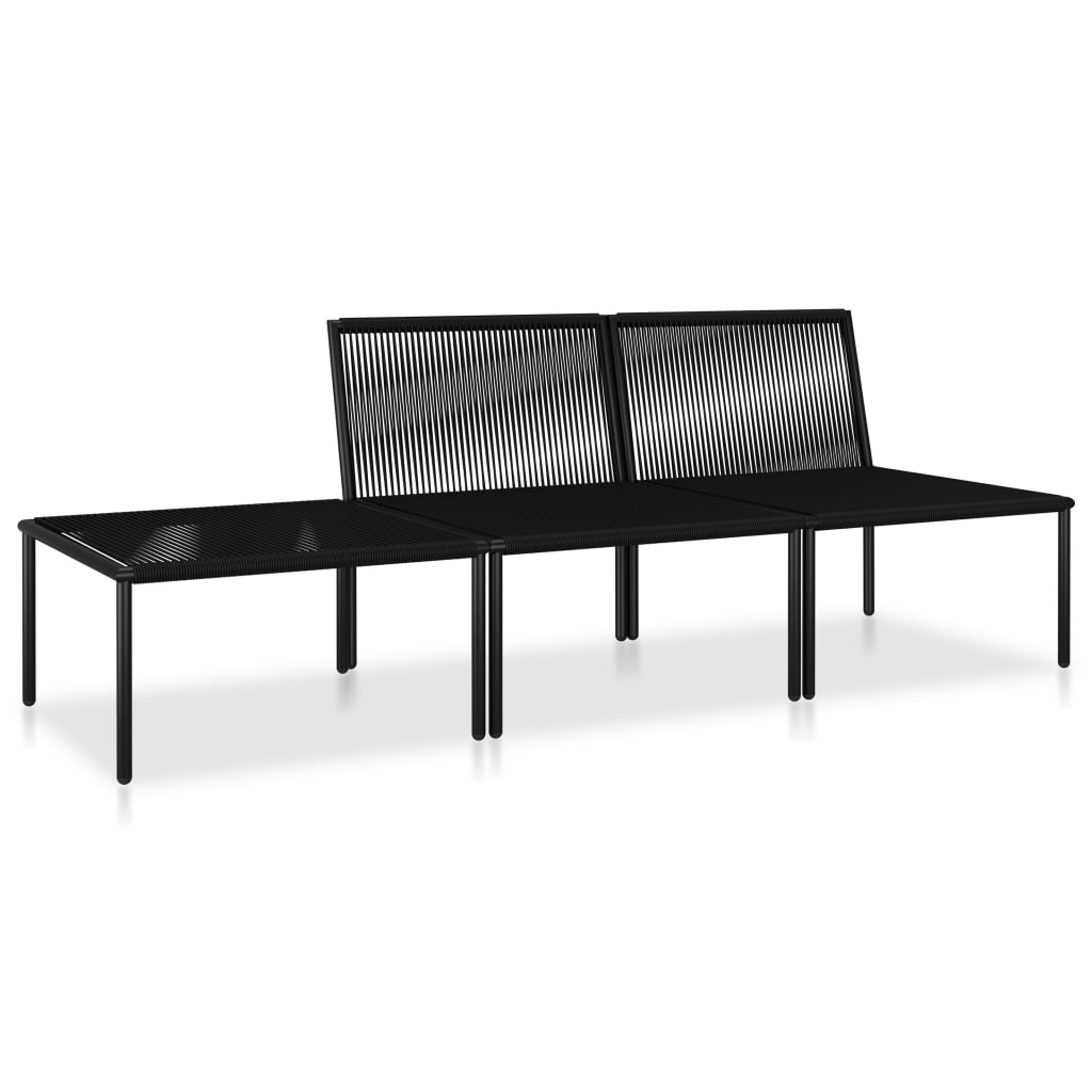 Salon de jardin 3 pcs avec coussins Noir PVC