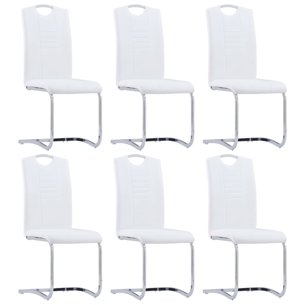 Chaises à manger cantilever lot de 6 blanc similicuir