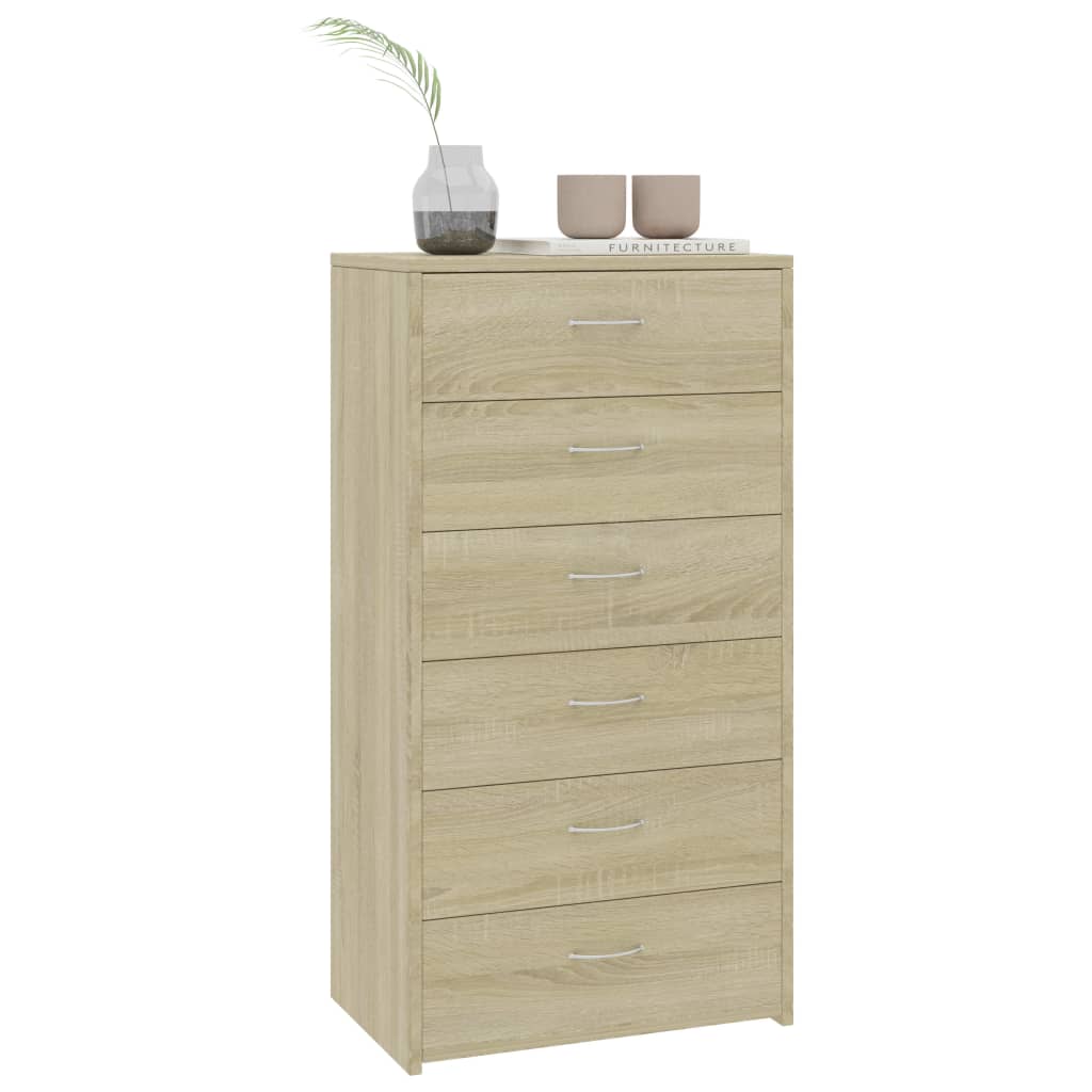 Buffet avec 6 tiroirs Chêne sonoma 50x34x96cm Bois d'ingénierie