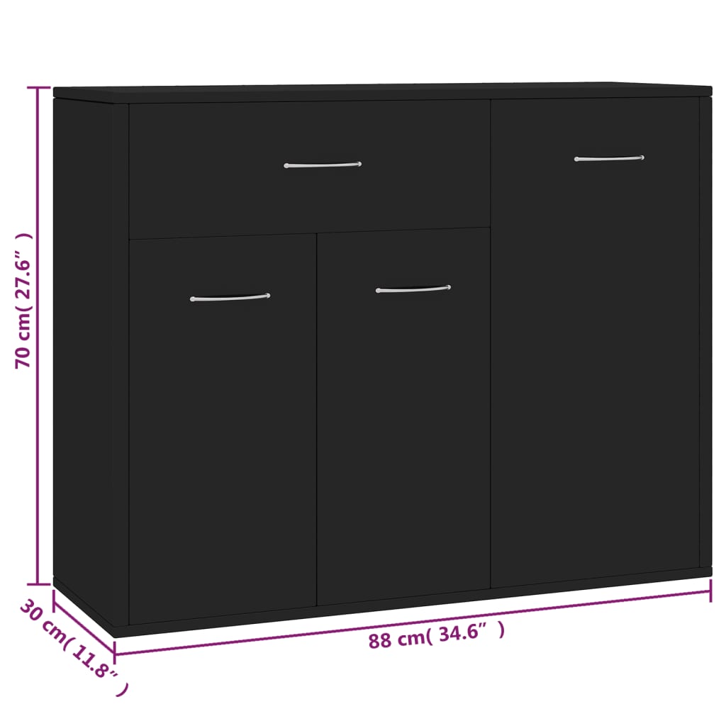 Buffet Noir 88x30x70 cm Bois d'ingénierie