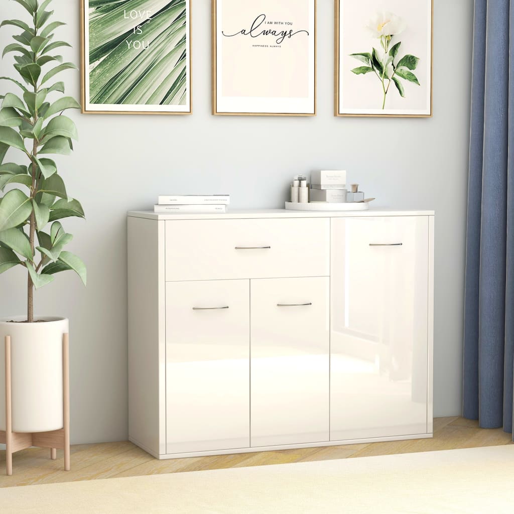 Sideboard Glossy white 88x30x70 cm Engineered wood