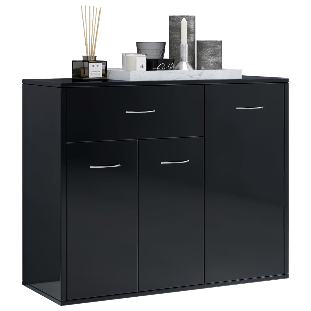 Buffet noir brillant 88x30x70 cm bois d'ingénierie