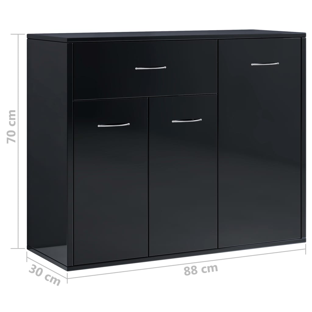 Buffet noir brillant 88x30x70 cm bois d'ingénierie