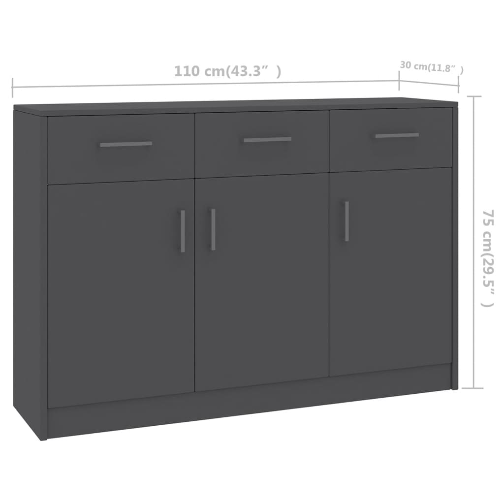 Grey Sideboard 110x30x75 cm Engineered Wood