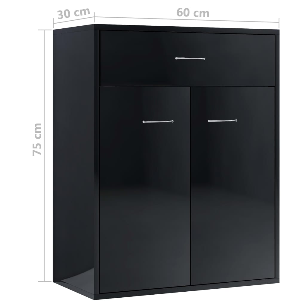 Buffet Noir brillant 60x30x75 cm Bois d'ingénierie