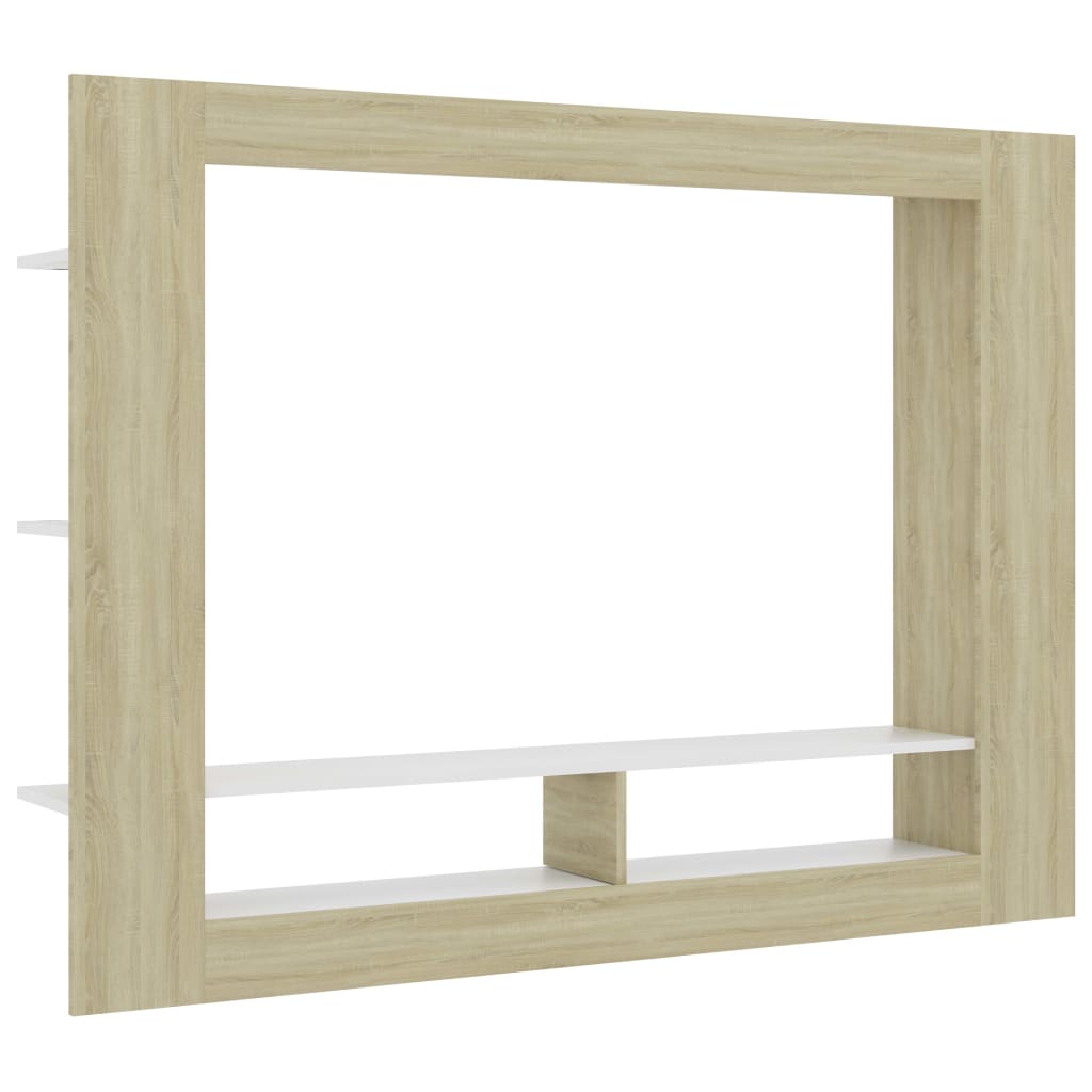 Meuble TV Blanc et chêne sonoma 152x22x113cm bois d'ingénierie