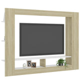 Meuble TV Blanc et chêne sonoma 152x22x113cm bois d'ingénierie