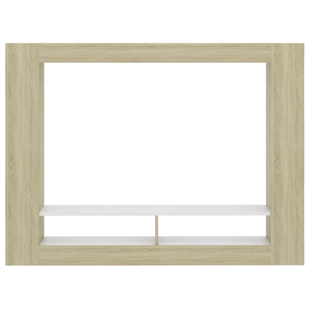 Meuble TV Blanc et chêne sonoma 152x22x113cm bois d'ingénierie