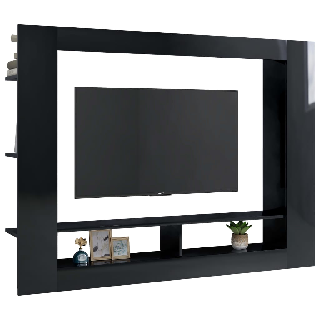 Meuble TV Noir brillant 152x22x113 cm Bois d'ingénierie