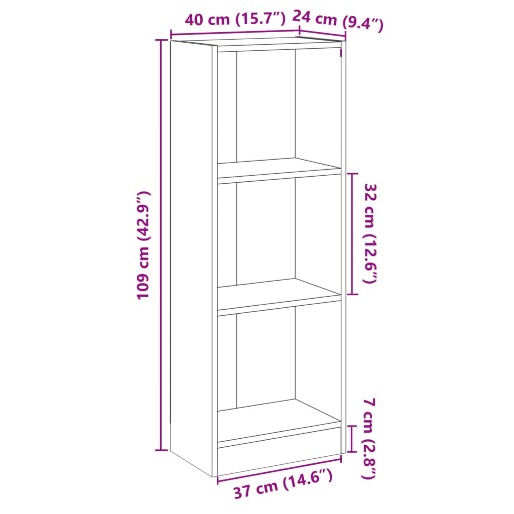 Bibliothèque à 3 niveaux blanc 40x24x109 cm bois d'ingénierie