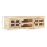 Meuble TV Blanc 130x30x36 cm Bois massif de manguier