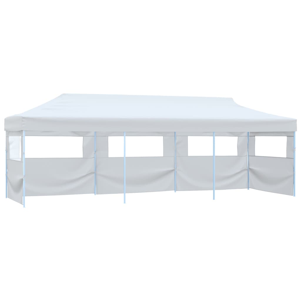 Tente de réception escamotable pliable avec 5 parois 3x9m Blanc