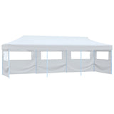 Tente de réception escamotable pliable avec 5 parois 3x9m Blanc