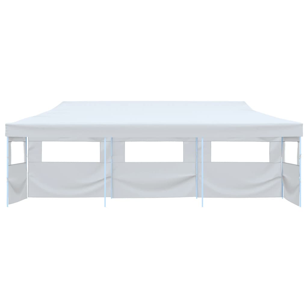 Tente de réception escamotable pliable avec 5 parois 3x9m Blanc