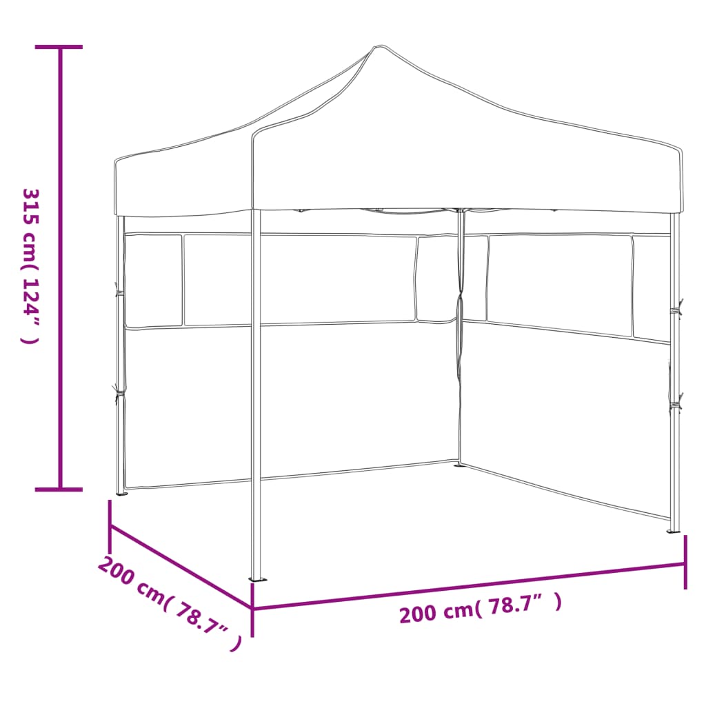 Tente de réception pliable avec 2 parois 2x2 m Acier Crème