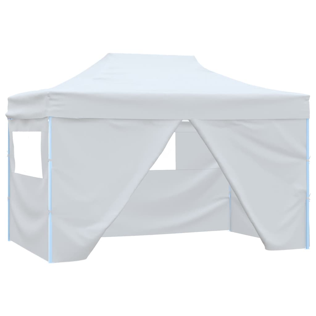 Tente de réception pliable avec 4 parois 3x4 m Acier Blanc