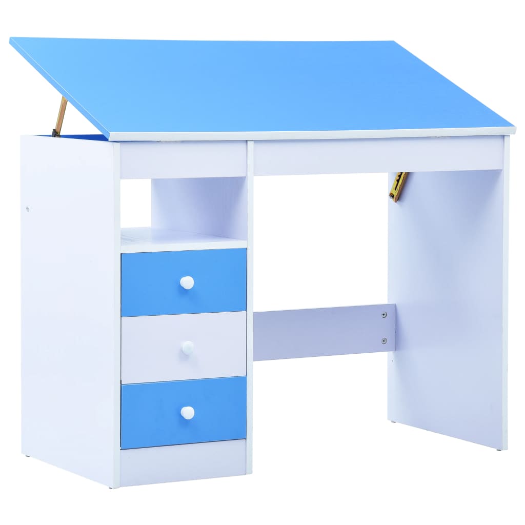 Blue and white tilting children's desk