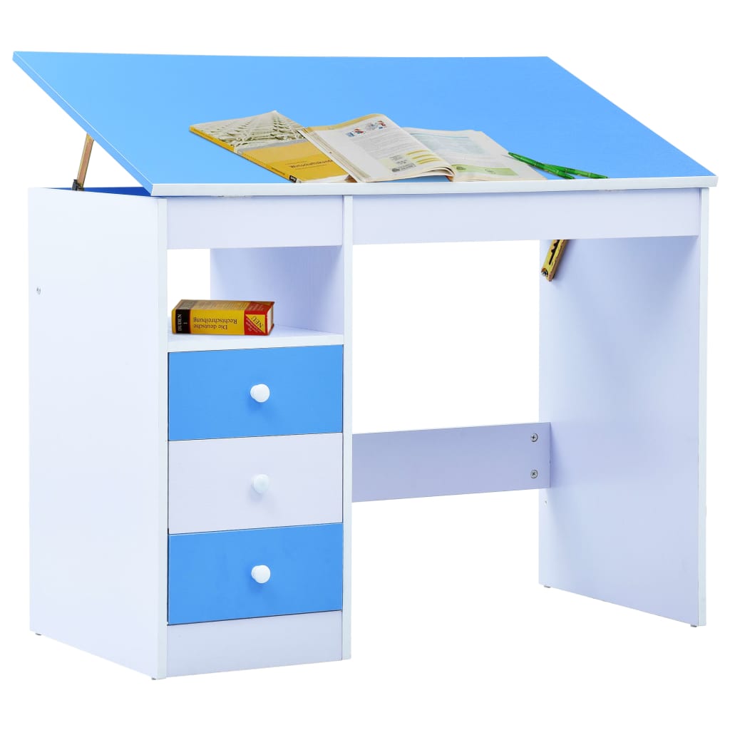 Blue and white tilting children's desk