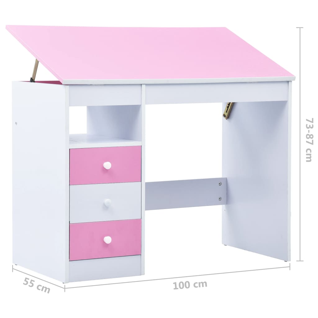 Bureau pour enfants Inclinable Rose et blanc