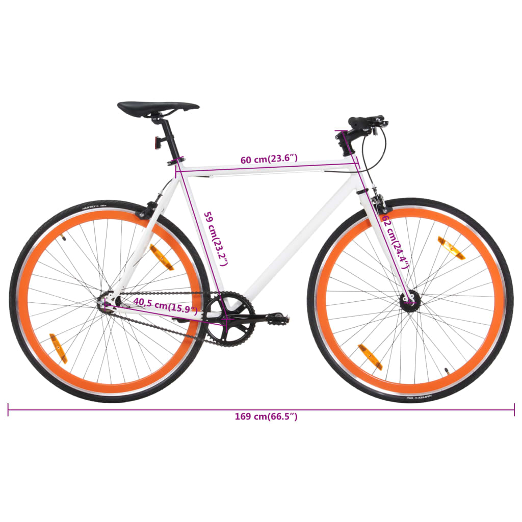 Vélo à pignon fixe blanc et orange 700c 59 cm