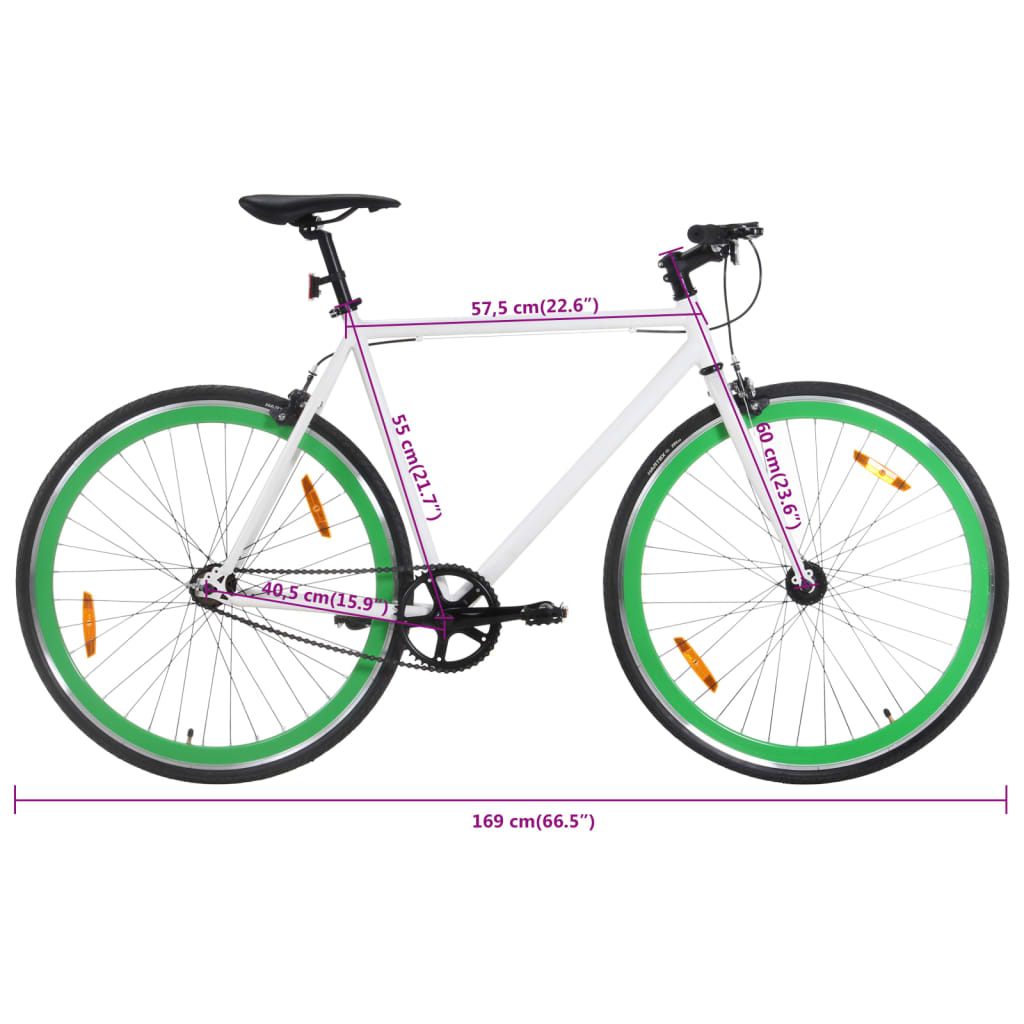 Weiß-grünes Fixed-Gear-Fahrrad 700c 55 cm