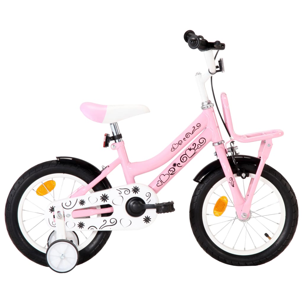 Vélo enfant avec porte-bagages avant 14 pouces Blanc et rose