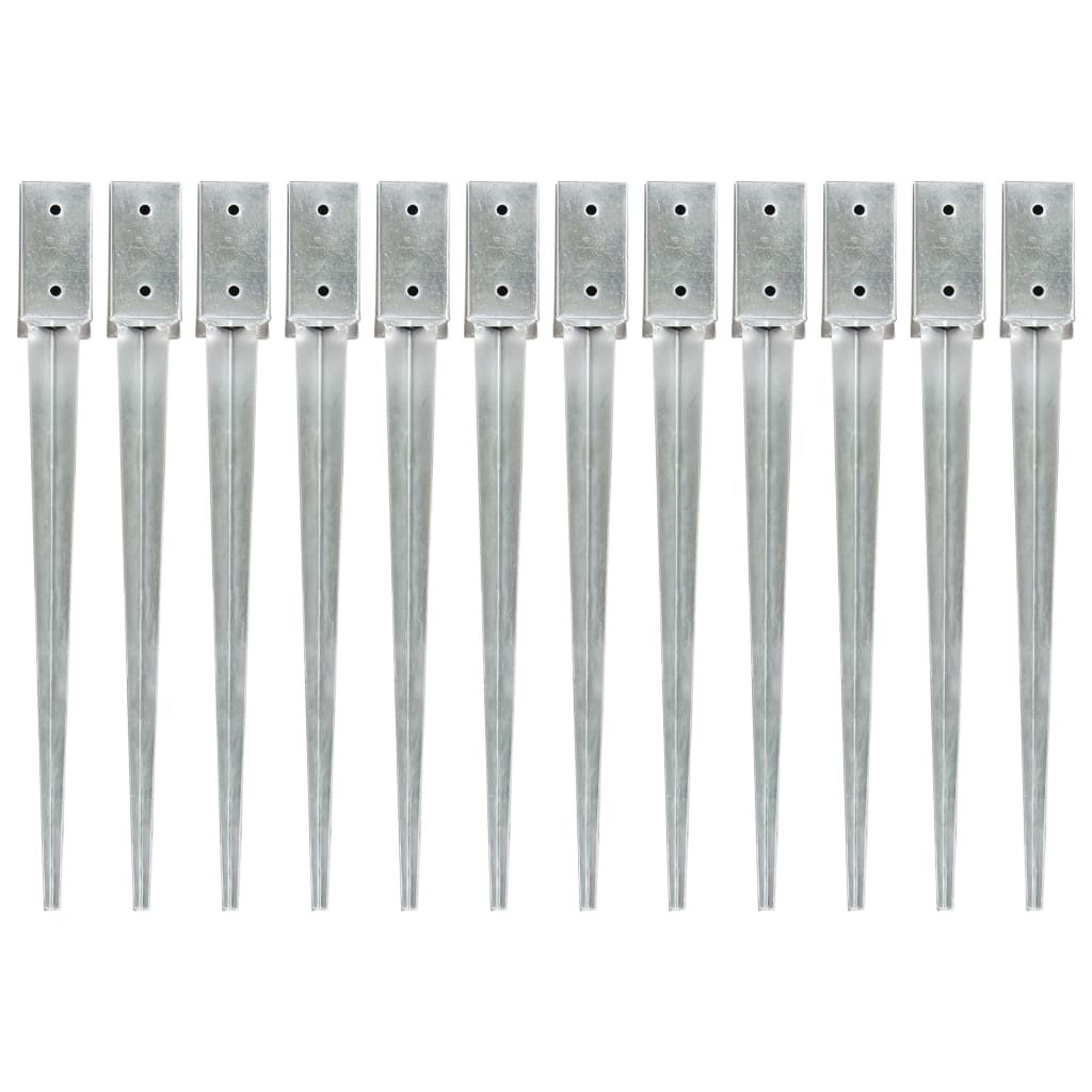 Ground stakes 12 pcs Silver 7x7x75 cm Galvanized steel