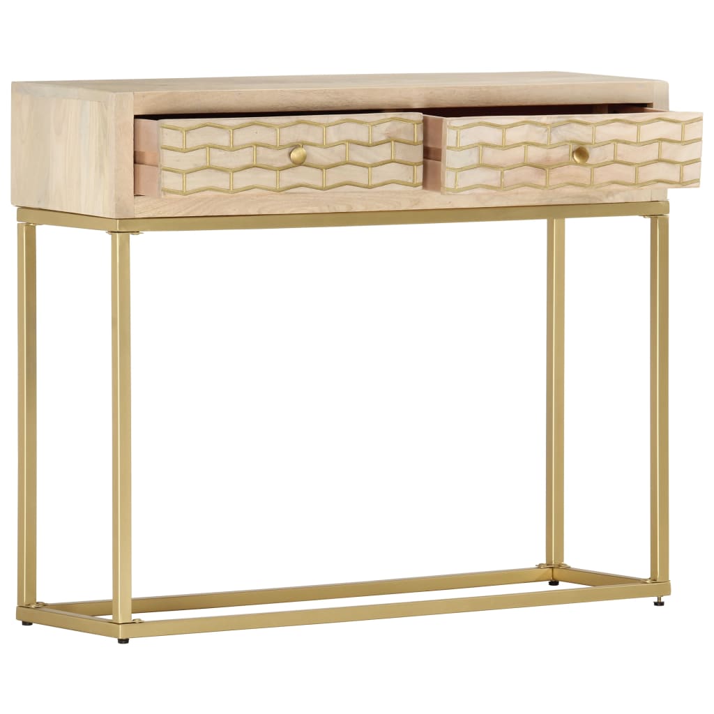 Table console doré 90x30x75 cm bois solide de manguier