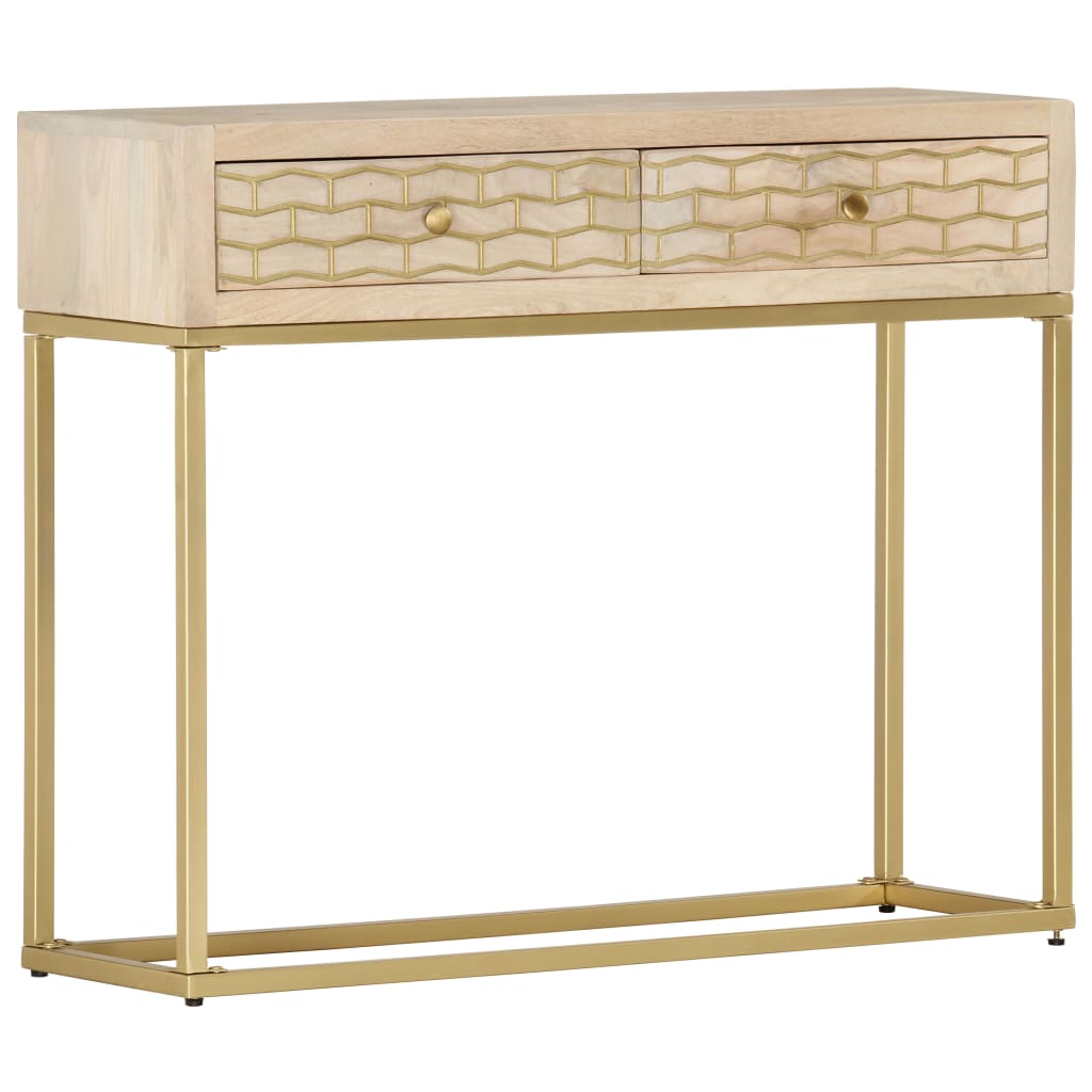 Table console doré 90x30x75 cm bois solide de manguier