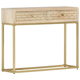 Table console doré 90x30x75 cm bois solide de manguier